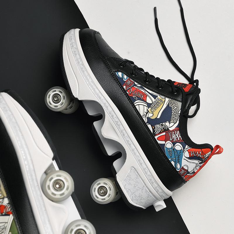 Transformable Dual-Use Roller Skates: 4-Wheel To Inline, Ice, & Walking Shoes