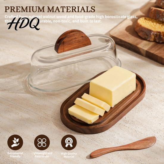 Minimalist Kitchen Butter Organizer Wooden Dish with Glass Lid And Knife Holder for Container Refrigerator Countertop & Refrigerator Keeper