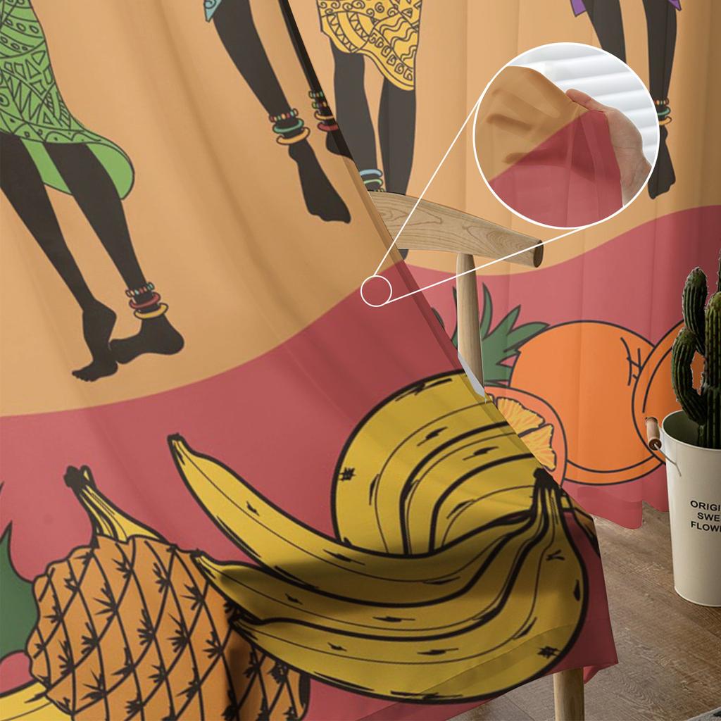 African Women Fruit Basket Ethnic Tulle Sheer Window Curtains for Living Room Kitchen Children Bedroom Voile Hanging Curtain