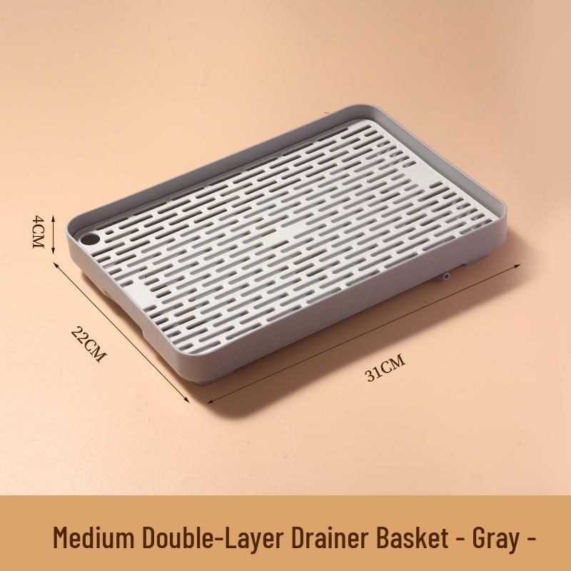 Double-Layer Kitchen Draining Tray - Tea Cup & Chopsticks Holder