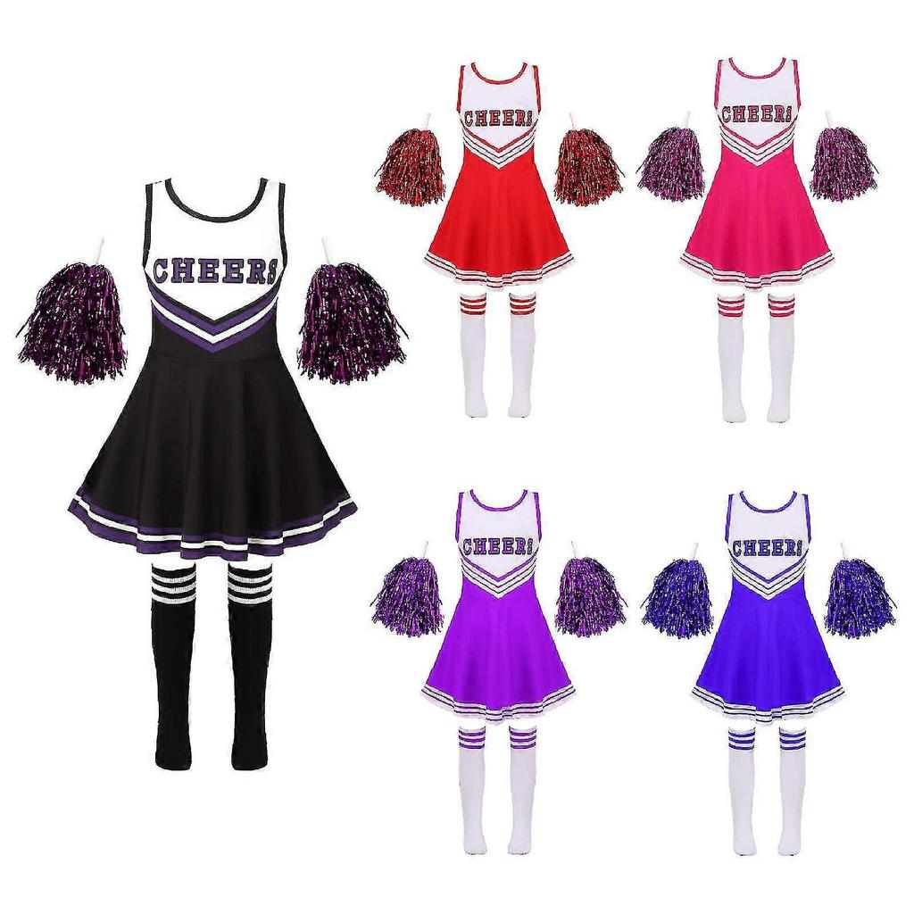 Kid Girls Cheerleading Costumes Uniform Sleeveless Letter Print Dance Cosplay Roleplay Dress With Socks For Stage Performance