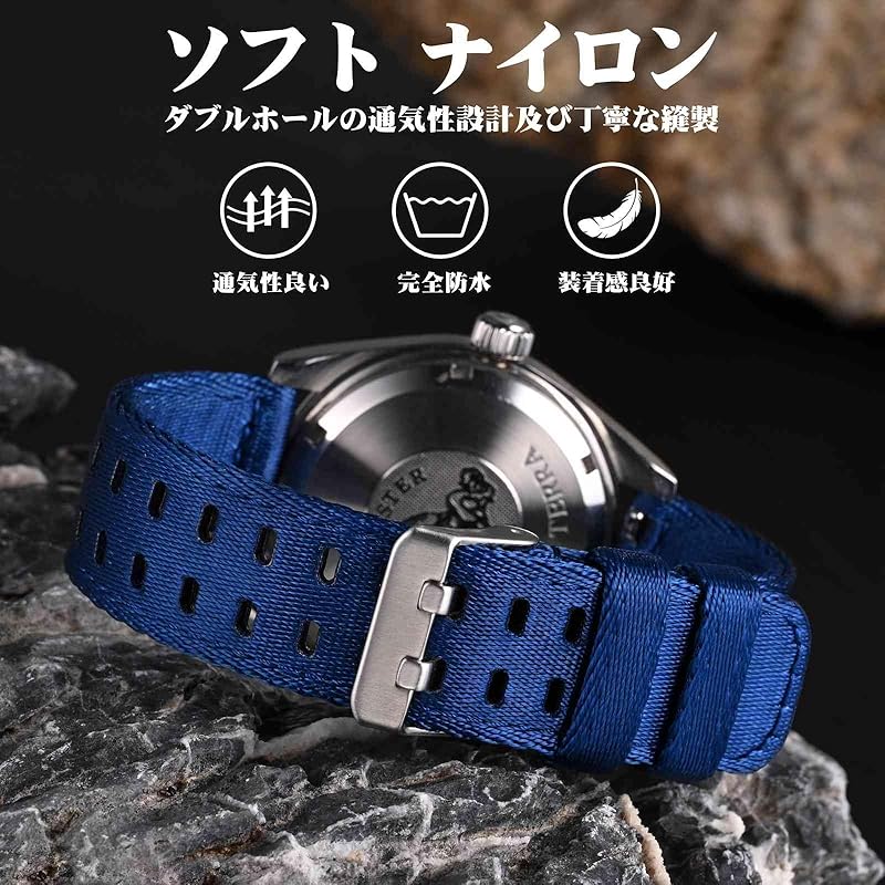 [WOCCI] watch belt nylon 22mm watch band Double hole 2-tier nylon strap Quick Release blue/silver buckle