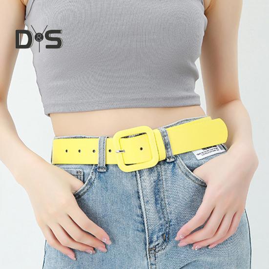 Women Belt Multi Holes Adjustable Length Square Buckle Faux Leather Waistband Jeans Dress Coats Candy Color Belt