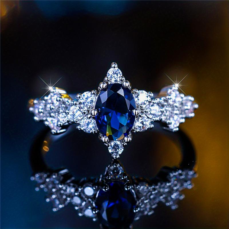 

Cute Female Blue Oval Zircon Stone Ring Vintage Silver Color Wedding Jewelry For Women 6