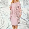 Elegante Set di 2 Pezzi in Maglia Ricamata Taglie Forti per Donna, Abito da Banchetto/Festa, Borsa a Tracolla Moda Casual Abito da Sera per Donna