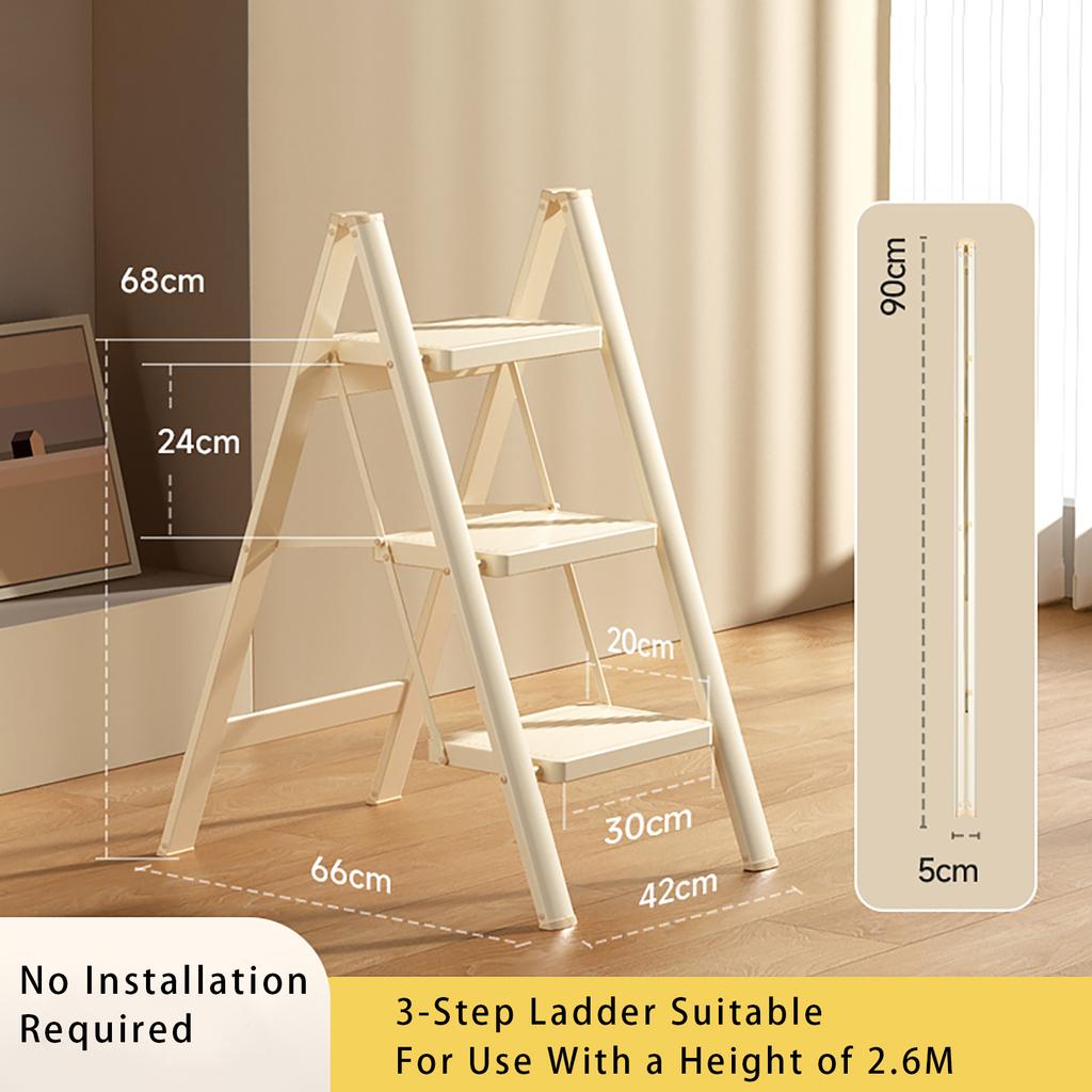 Stepladder, 3 Tiers,  Foldable, Aluminum, Ladder, Load Capacity 330.7 Lbs