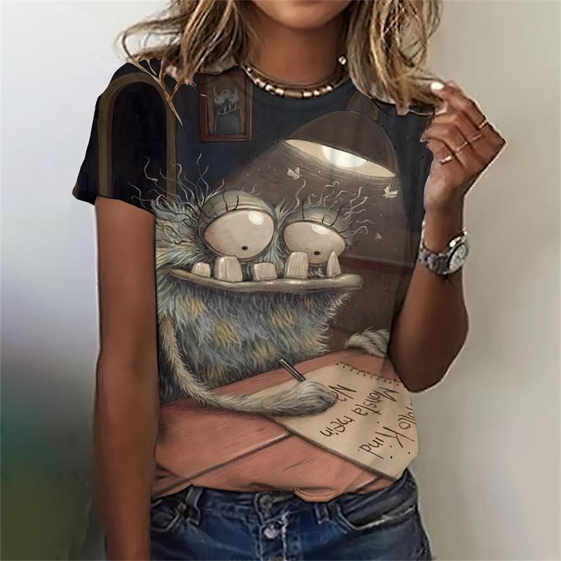 3D Printed Funny Animal T-Shirt For Women Characters Cute Animals Pattern T Shirts Casual Loose Tees Short Sleeves O-Neck Tops