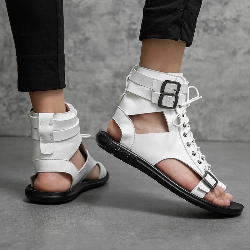 New Large Size Sandals Fashionable Summer Roman Style Straps Personalized Soft Sole Leather Surface Men's and Women's Beach Sandals