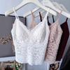 Women's Sleeveless Bralette Top V Neck Sexy Elegant Lace Camisole With Padded Design Solid Color Layering Tank Top For Daily Wear