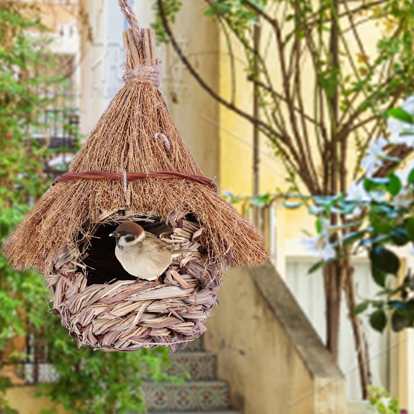 

Grass Hand Knitted Hummingbird Houses Outdoor Hanging Birdhouse Nest Box for Birds Garden Use коричневый