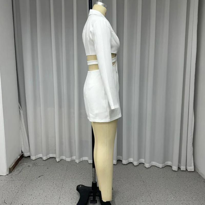 Women's Turn Down Collar Long Sleeve Blazer Dress Slim Fit Mid Waist Sexy Cutout Solid Mini Dress