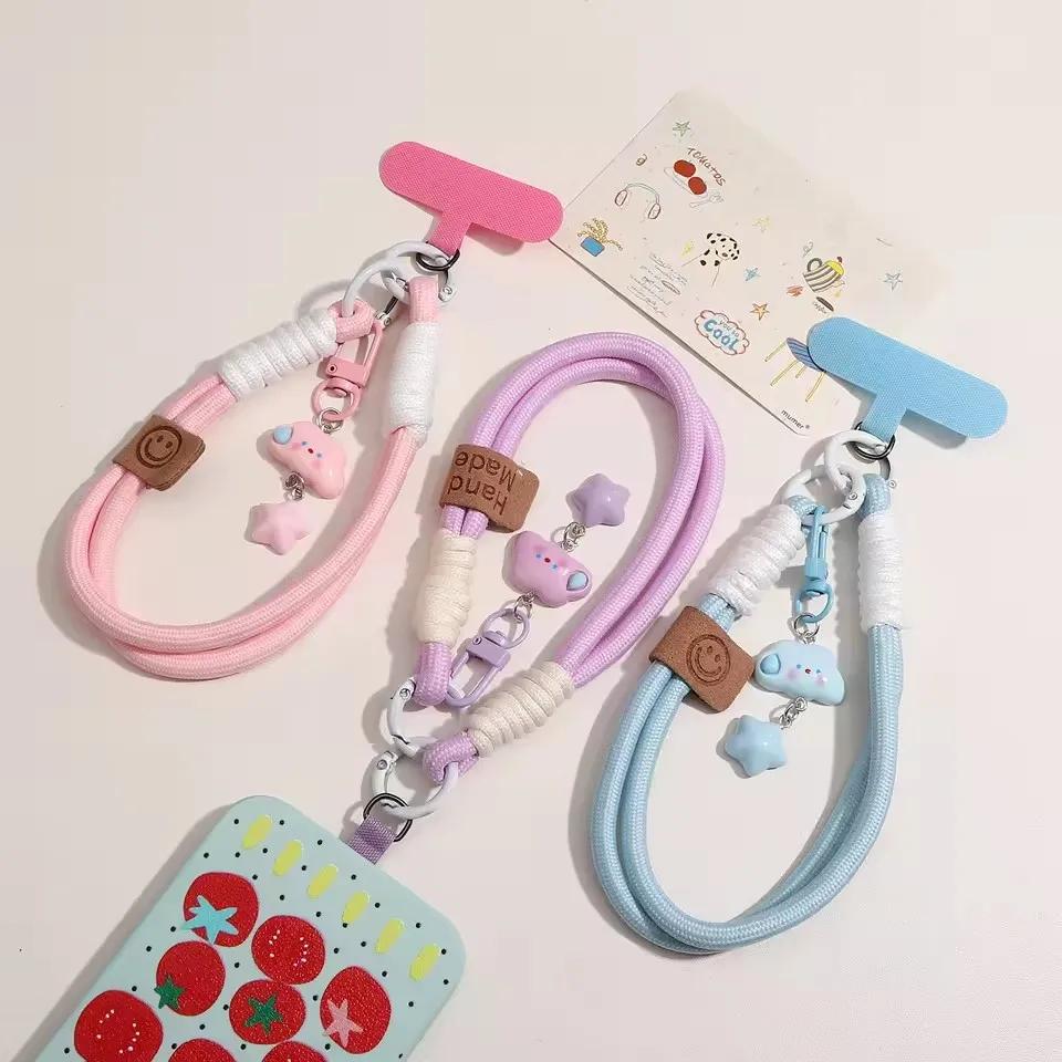 Double Spring Buckle White Silent Cloud Star Pendant Phone Rope Keychain Camera Chain Pendant Phone Chain Fashionable and Cute