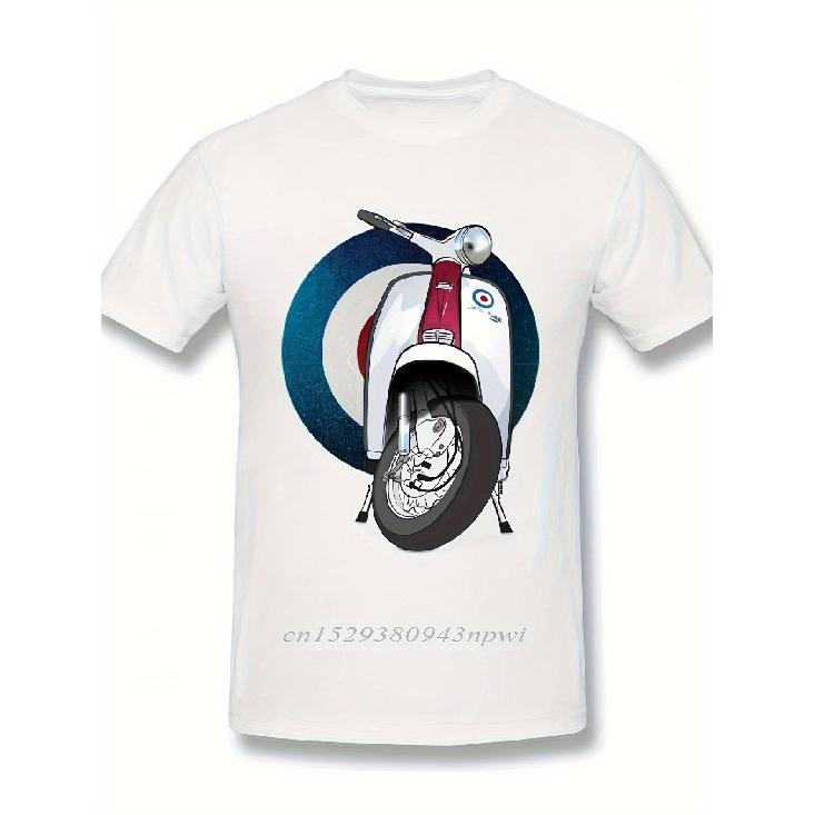 T-shirt Grafica da Uomo con Scooter Italiano Retrò - Taglia L Camicia Casual a Maniche Corte con Design Vintage Blu e Rosso, Girocollo Vestibilità Regolare per
