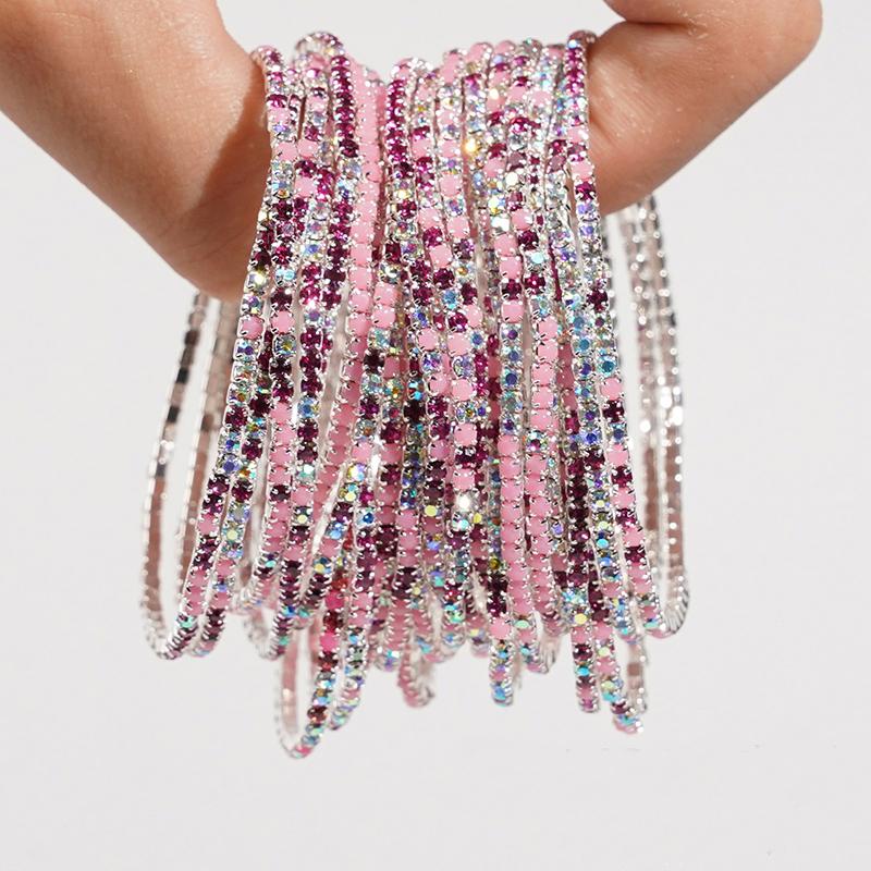 

5pcs Fashion Colorful Acrylic Crystal Rhinestone Elastic Bracelet For Women Stretch Wristband Wedding Bracelets Daily Zircon