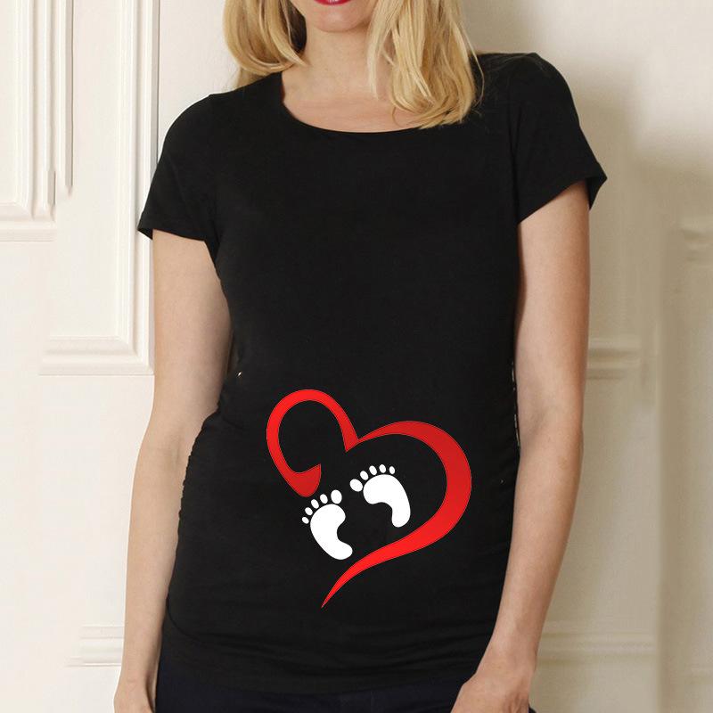 Black Pregnancy Women Unisex T-Shirt Maternity Cute Baby Print O-Neck Short Sleeve