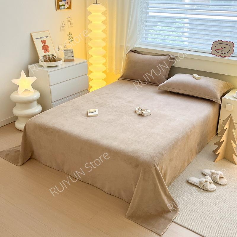 Newly Solid Color Soft Flannel Flat Sheet Winter Warm Home Bedding Bed Sheet for Single Double Bed Flat Bed Sheet Home Textile