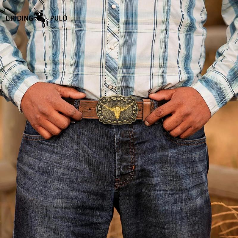 Vestlig Cowboybelte Vintage Taurus Preget Ungdom Klassisk Herre Unisex Punk Preget Lærbelte