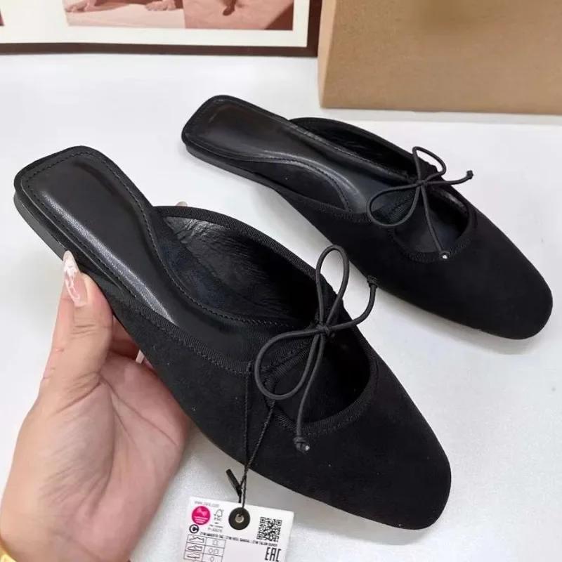 Fashion 2025 Summer Women Mules Shoes Brand Designer Butterfly-knot Comfort Casual Slip on Light Large Size Shallow Ladies Flat Sandals