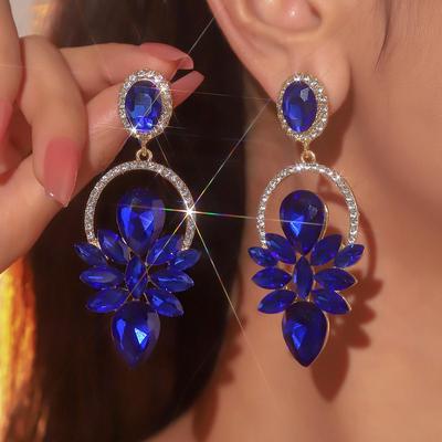 European & American High-Grade Colorful Glass Rhinestone Statement Earrings for Women