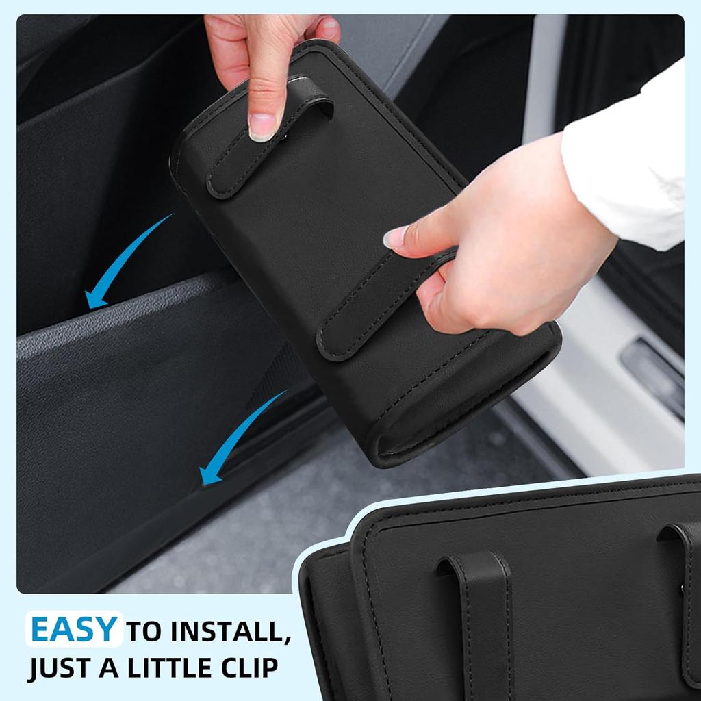 Car Trash Can, Leather Car Trash Bin Door Organizer With A Roll Of Garbage Bag, Foldable Hanging Mini Cars Storage Must Have Essentials Interior