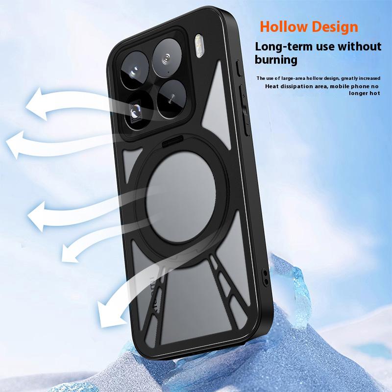 For Xiaomi 15 Pro Case Magnetic Kickstand Hollow Heat Dissipation Silicone+PC+Metal Bumper Phone Cover
