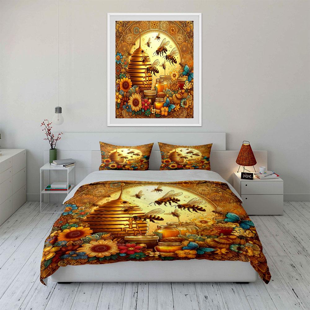 Golden honeybee paradise Bedding sets Duvet covers Pillowcases(1* Duvet Cover 2* Pillowcases without duvet insert)