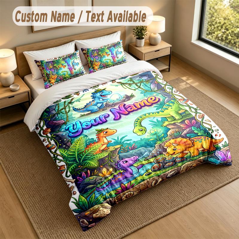 Dinosaur Theme Personalized 3Pcs Bedding Set Custom Text & Name 1 Sheet 2 Pillowcases Household Bedding 1pc