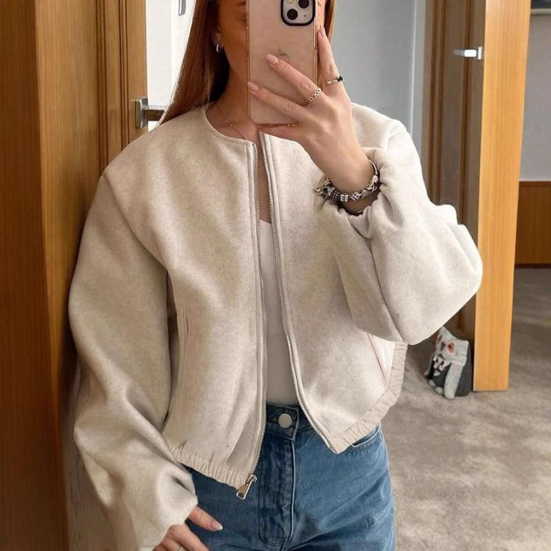 Women S Short Long Sleeve Zip Up Corduroy Jacket