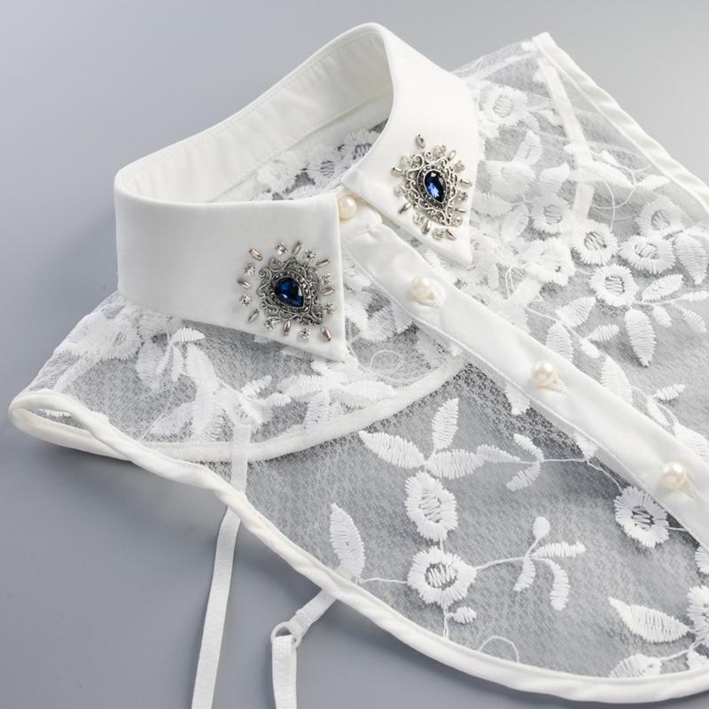 Women for Rhinestone Lace Embroidery Shirt False Collar Detachable Fake Necklace
