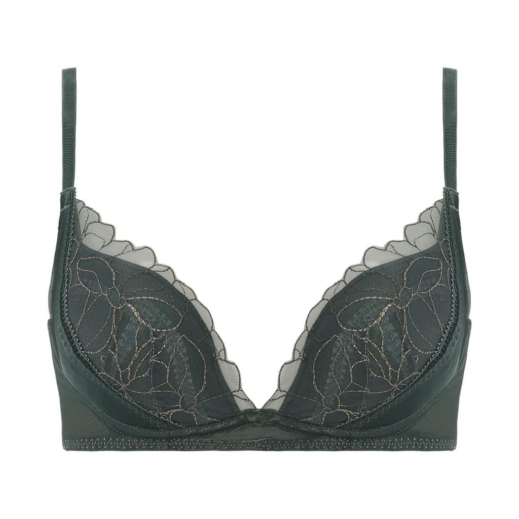 AMOSTYLE Charming Glamor Wireless Sparkling M010 Size D70 Bra, Ocean, (Green),