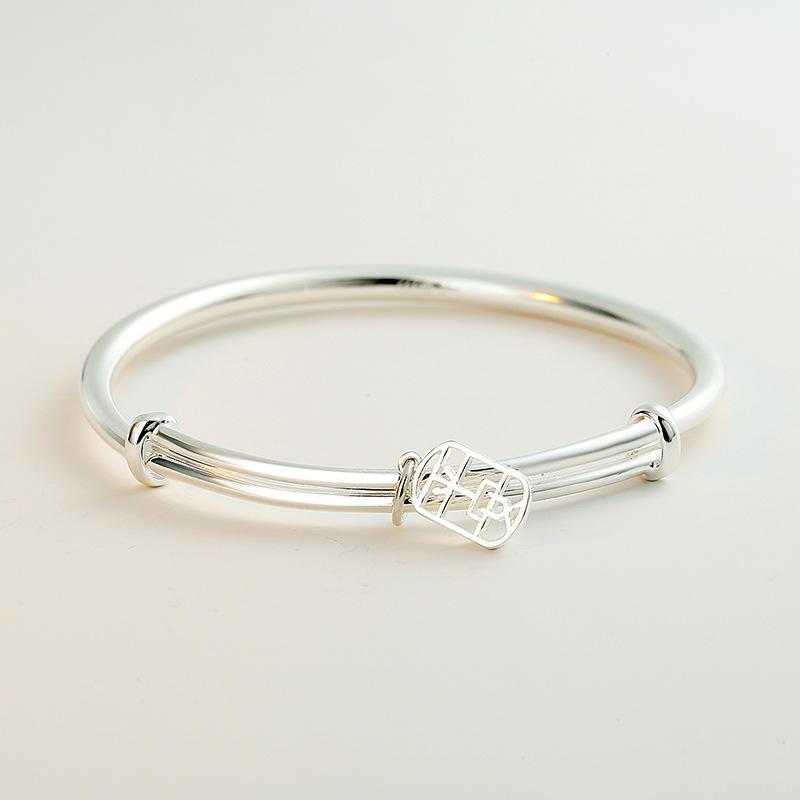 Foot Silver S999 Hollow Out Peace Plate Bracelet China-Chic New Chinese Versatile Women's Push Pull Sterling Silver Bracelet for Girlfriend