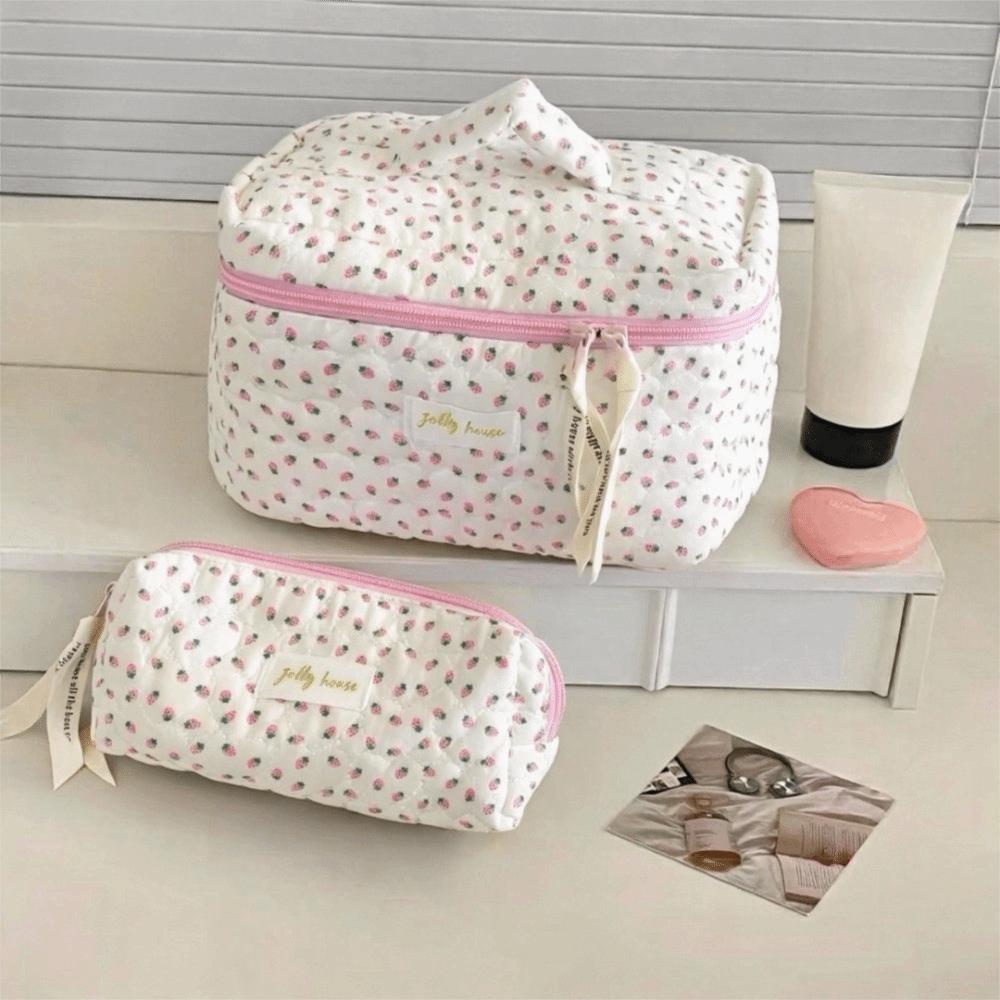 Strawberry Pattern Makeup Organizer Cotton Travel Makeup Pouch Cosmetics Storage