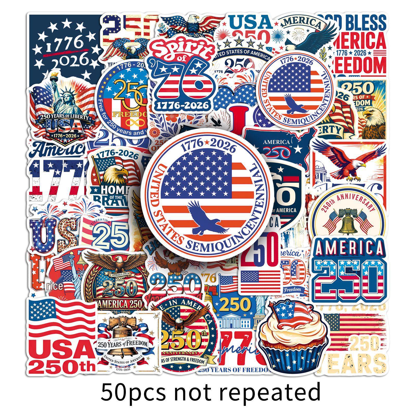 50 American Bicentennial Cartoon Decorative Stickers for Phones, Notebooks, Desktops