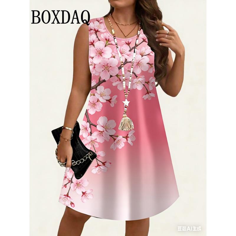 2026 Summer New Women s Sleeveless Dresses Plus Size Sundress Loose Dresses Beach Vacation Casual Floral Printed Women s Dresses L