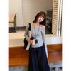 Spice Girl Temperament Unique Diagonal Neck Off-the-shoulder Split Long-sleeved Knitted Sweater Women's Autumn Atmosphere Sweater Base