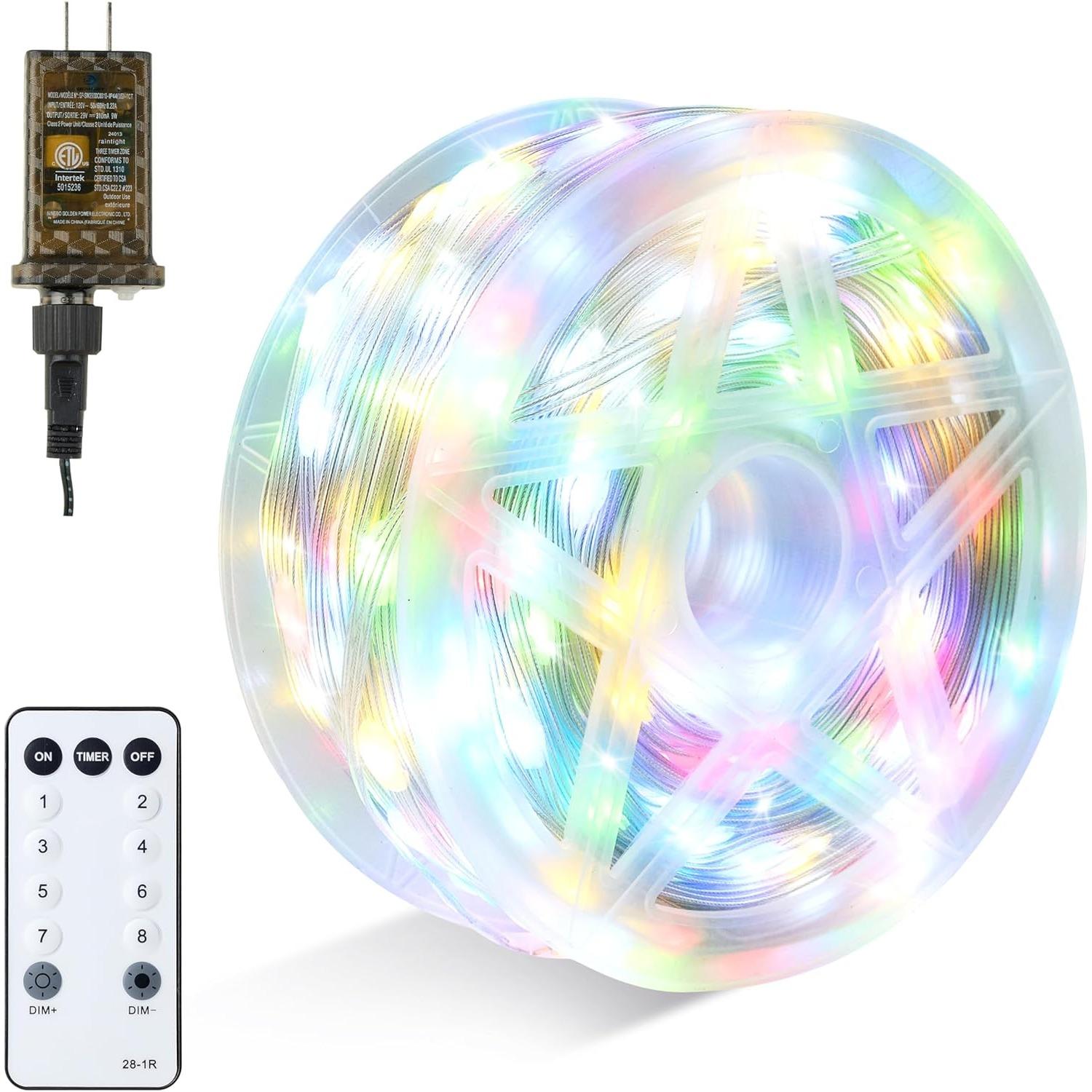 

JOYFY 600 LED Christmas Lights 197 FT Multicolor Christmas Tree Lights with 8 Modes Timer PVC Clear Wire String Lights with Reel