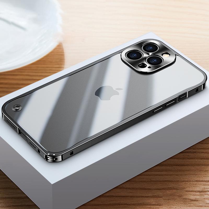Coque de téléphone à cadre métallique Pour iPhone 17 11 12 13 14 15 16 Pro Max Alliage d'aluminium Protection Complète de l'Objectif Coque Arrière Métallique Plaqué Pour iPhone 13 mini