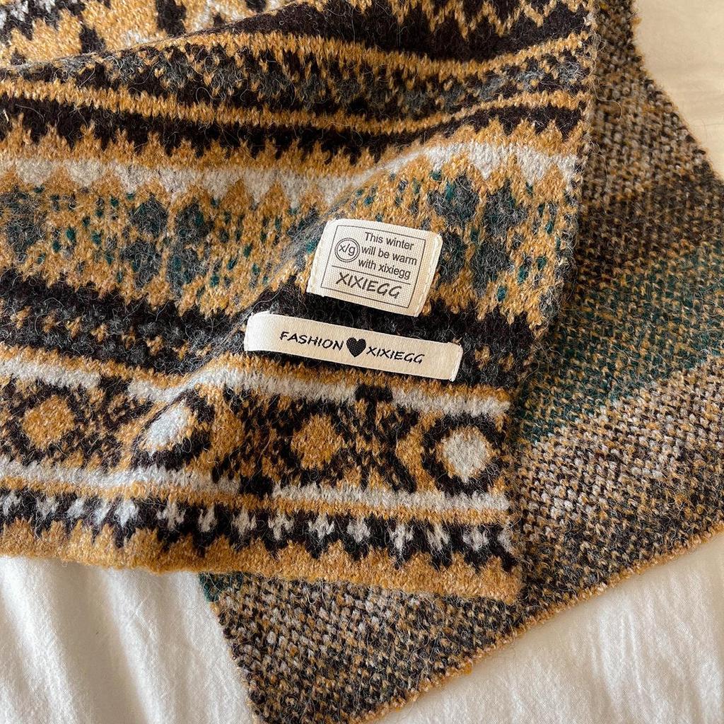 Retro Fair Isle Color Block Woolen Knit Scarf - Unisex Winter Fashion Snood