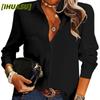 Women's Fashion Casual Solid Color Print Long Sleeve POLO Neck Blouses & Shirts