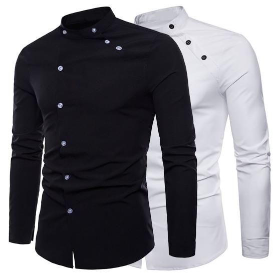 Chemise homme couleur unie simple boutonnage coupe slim double patte de boutonnage printemps t-shirt pour un usage quotidien