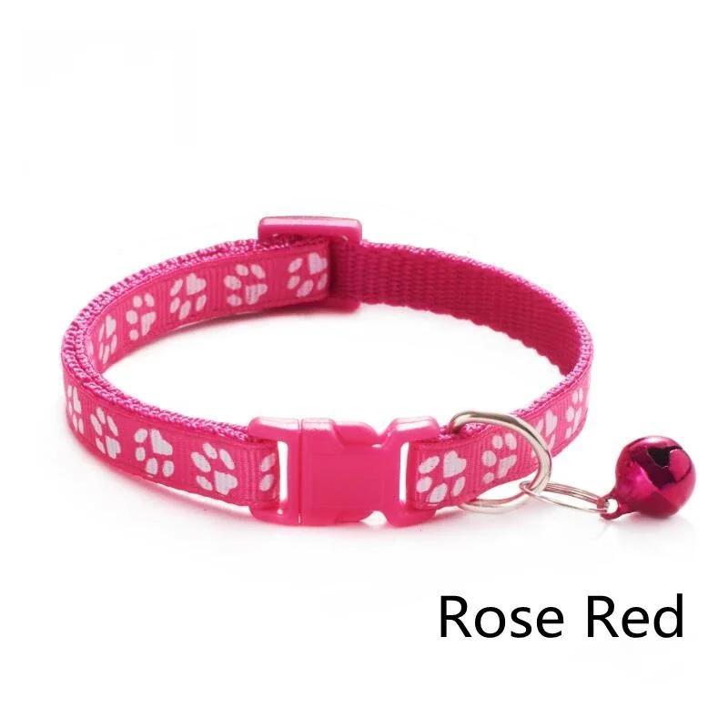 5pcs Adjustable Pet Collar With Bell Cartoon Footprint Colorful Puppy Cat Accessories Kitten Collar Safety Bell Ring Necklace