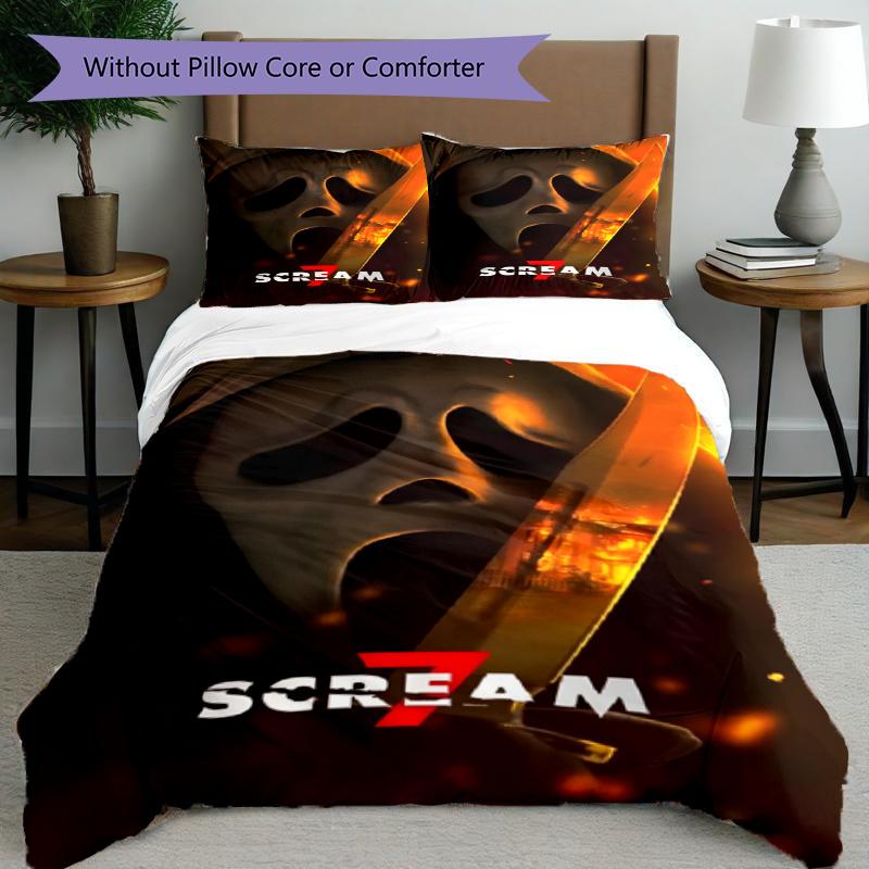 3pcs Duvet Cover Set (1*Duvet Cover + 2*Pillowcase, Without Core), Ghostface Print Bedding Set, Bedroom Decor, All‑Season, Gift