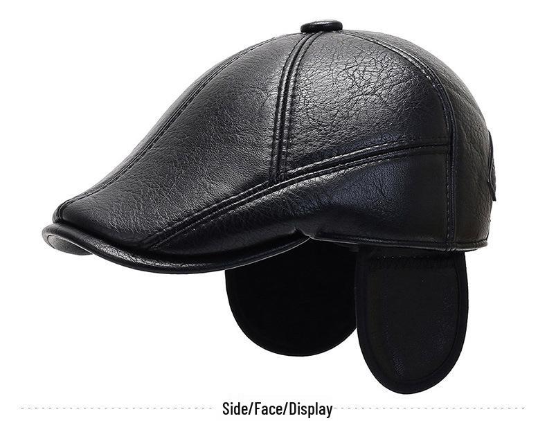 Men's Korean Style Winter Baseball Cap - Faux Leather with Ear Protection for Middle-Aged and Elderly