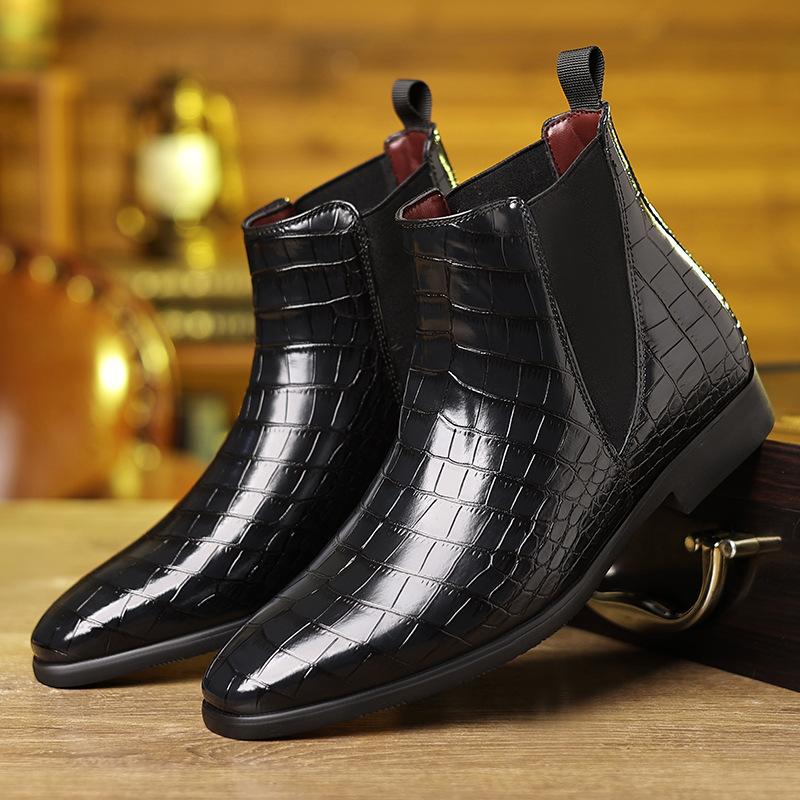8766 Chelsea boty britský krokodýlí vzor pánské boty, retro špičaté Martensky, zahraniční obchod