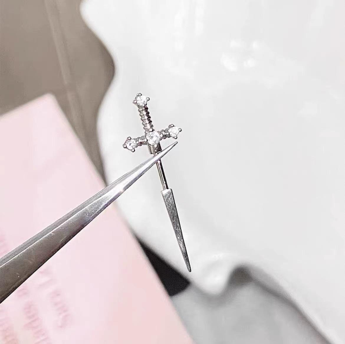 

Sweet Cool Gothic Sword Stud Earrings - Unique Titanium Steel Ear Cartilage and Rim Studs in Japanese Korean Style. Single Piece Earrings