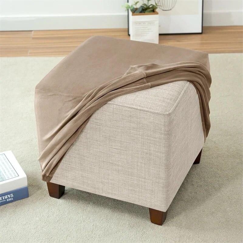 Velvet Square Ottoman Cover Soft Elastic Footrest Stool Slipcover Furniture Protector for Living Room
