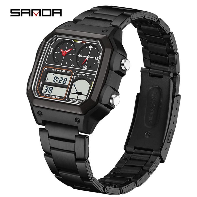 Sanda Temu Temperaturmessung Studenten Sportuhr, Wasserdicht Dual-Display, Multifunktionales Quadratisches Design