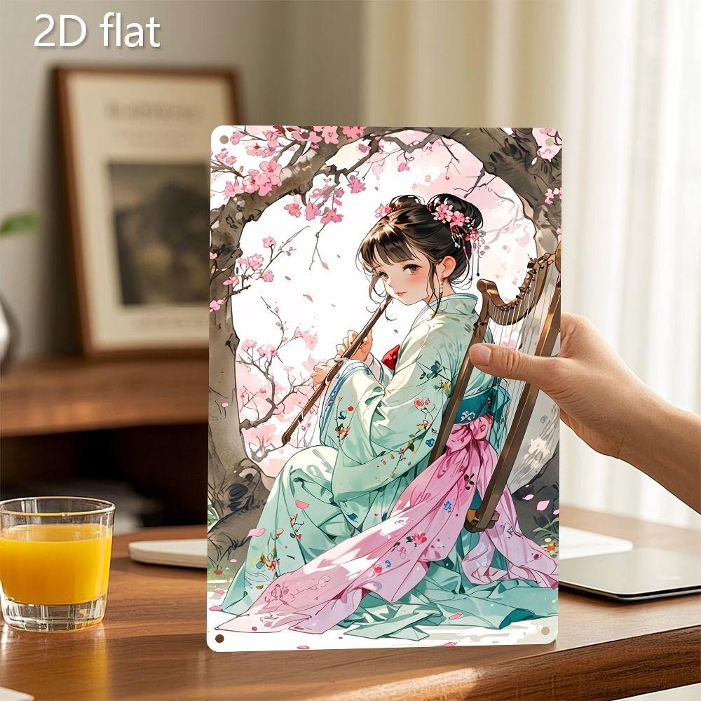Vintage Metal Sign Elegant Chinese Lady Retro Wall Decor Home Art 20x30 Cm
