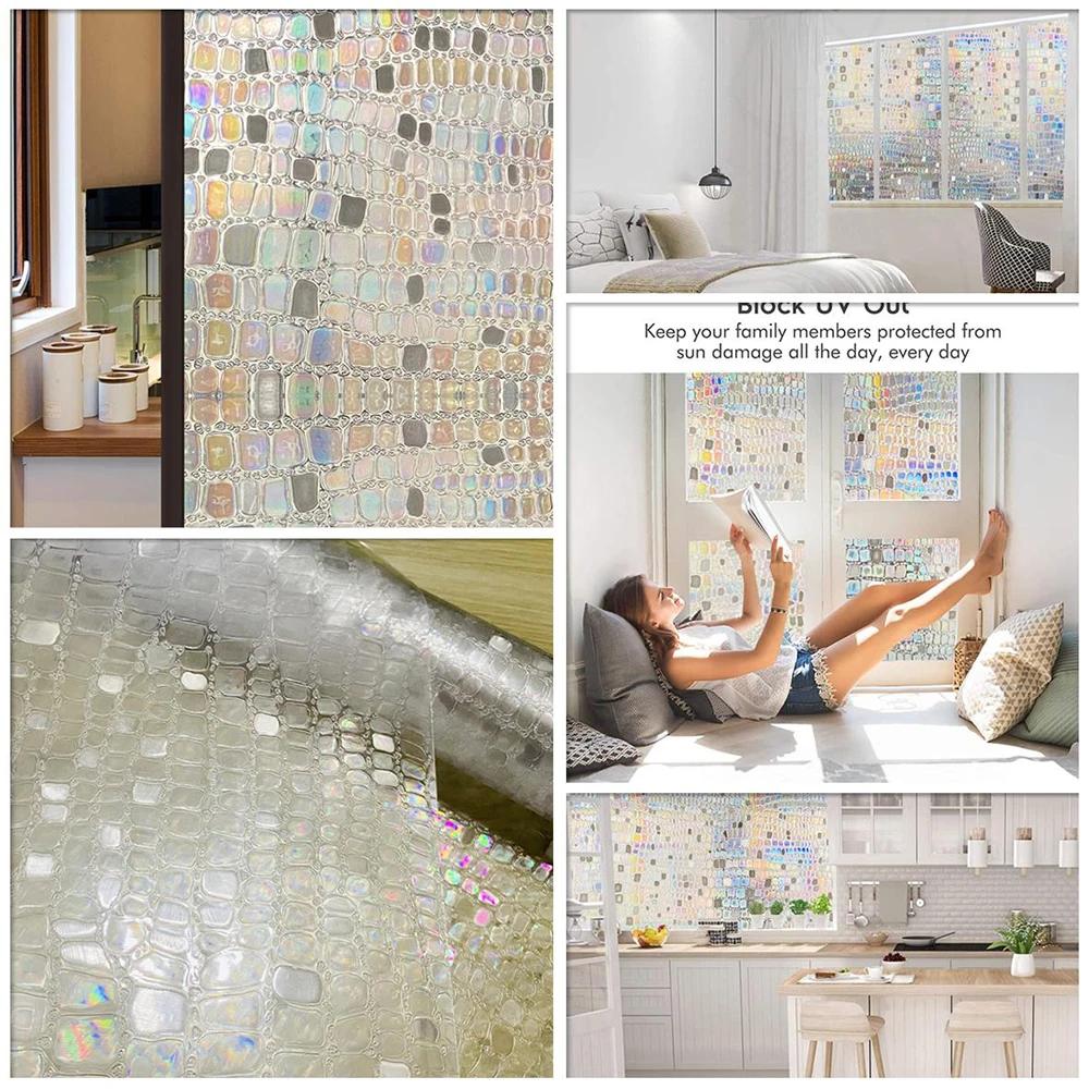 3D Rainbow Window Film Privacy Stained Glass Vinyl Self Adhesive Film Static Cling Heat Insulation Window Sticker for Home