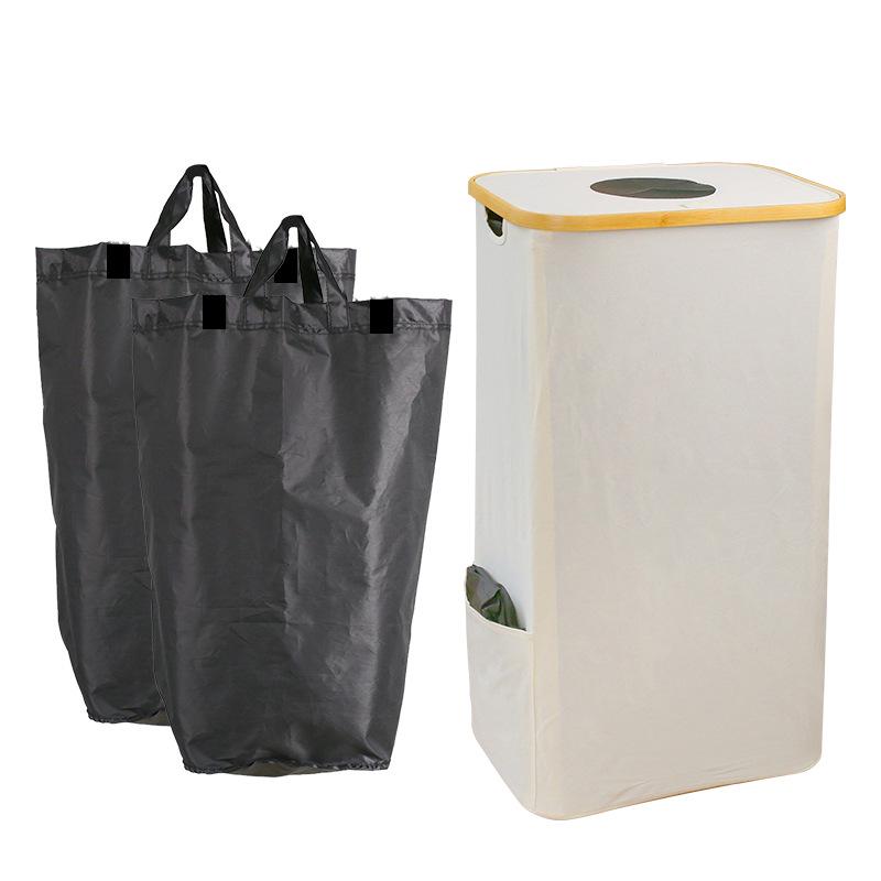 Foldable Bamboo Oxford Cloth Recycling Basket with Lid and Inner Bag